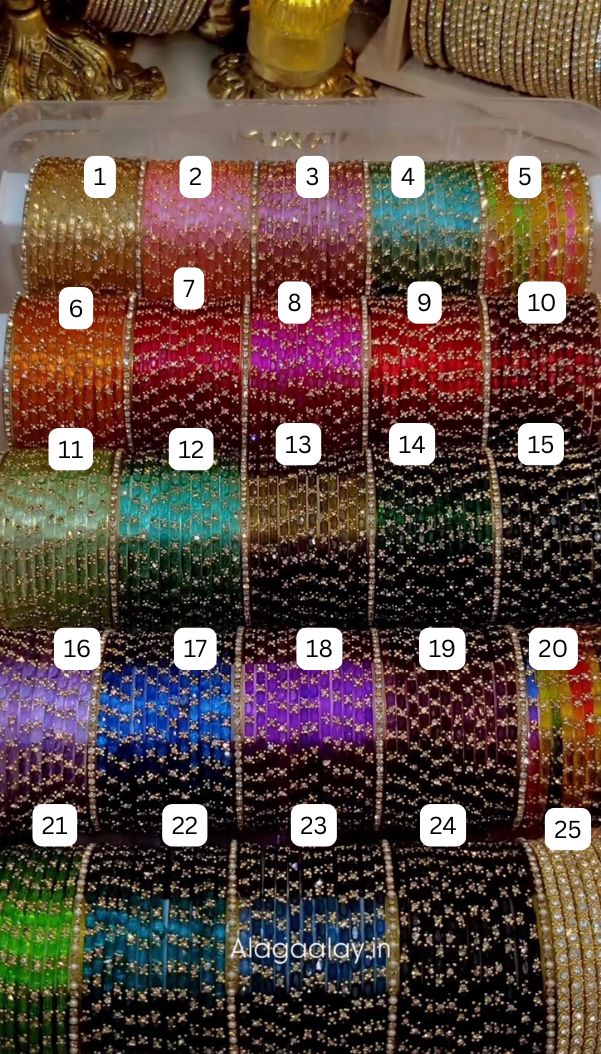 BG38 - Nayaki glass premium quality & Border Bangles (1 dozen Nayaki+ 2 border) - Single Set