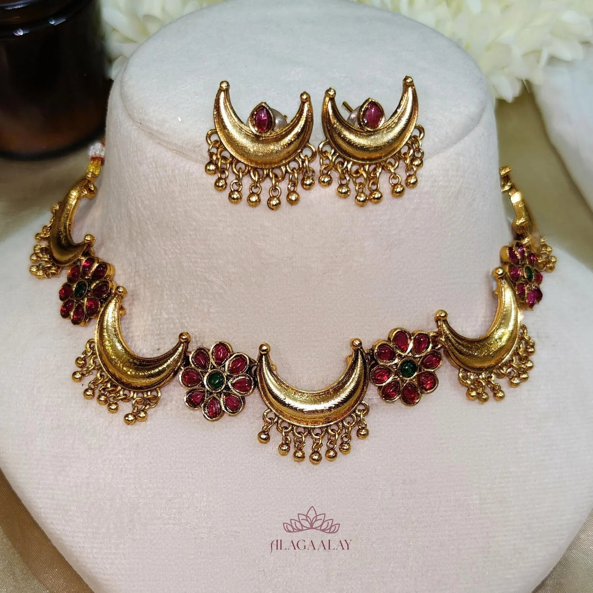 NK02 - Crescent Moon Temple Necklace Set