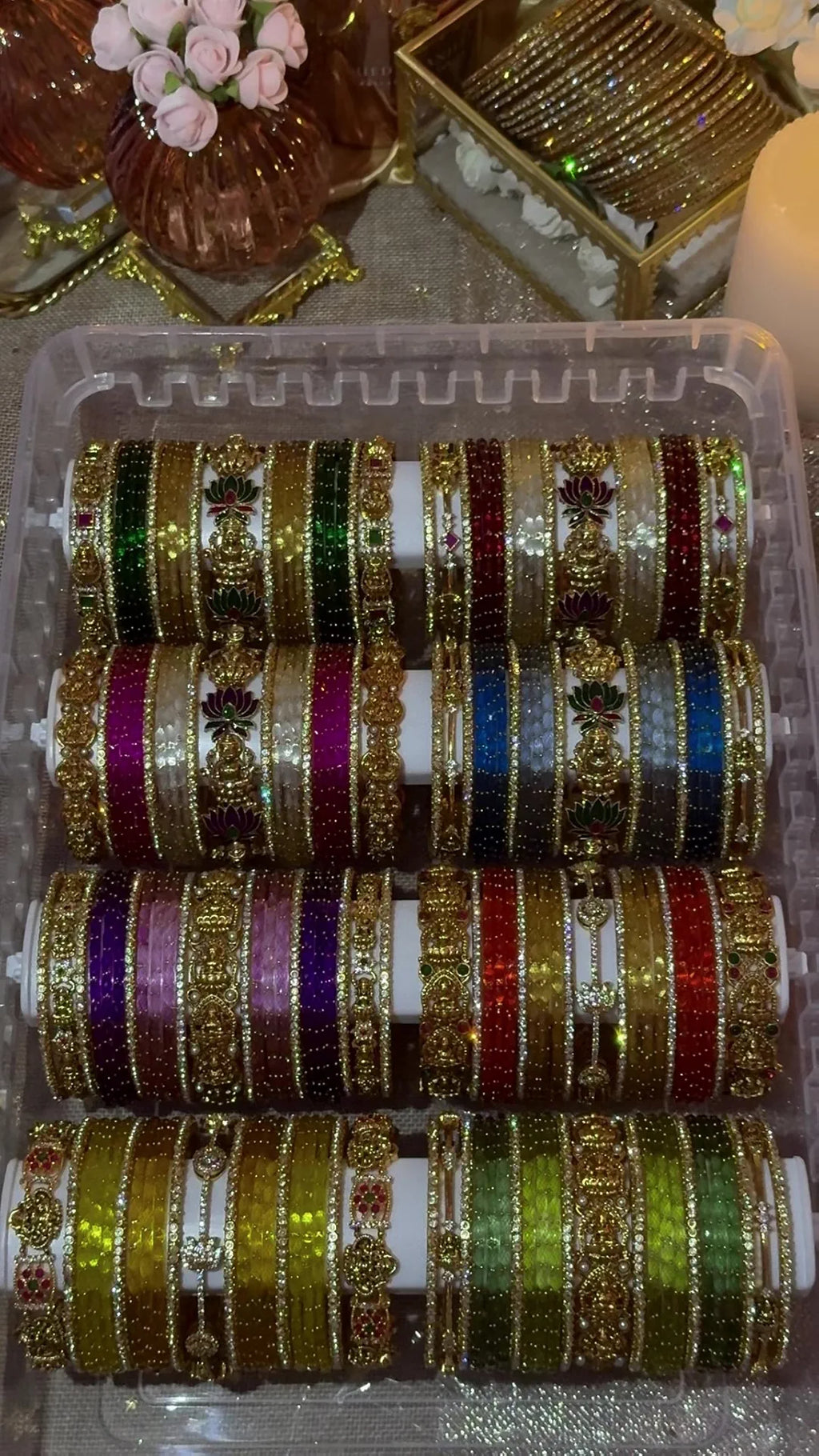 BG05 - Luxury Bridal Bangles Combo - 2 * half dozen Raindrop + Half dozen border + 3 Antique Bangles