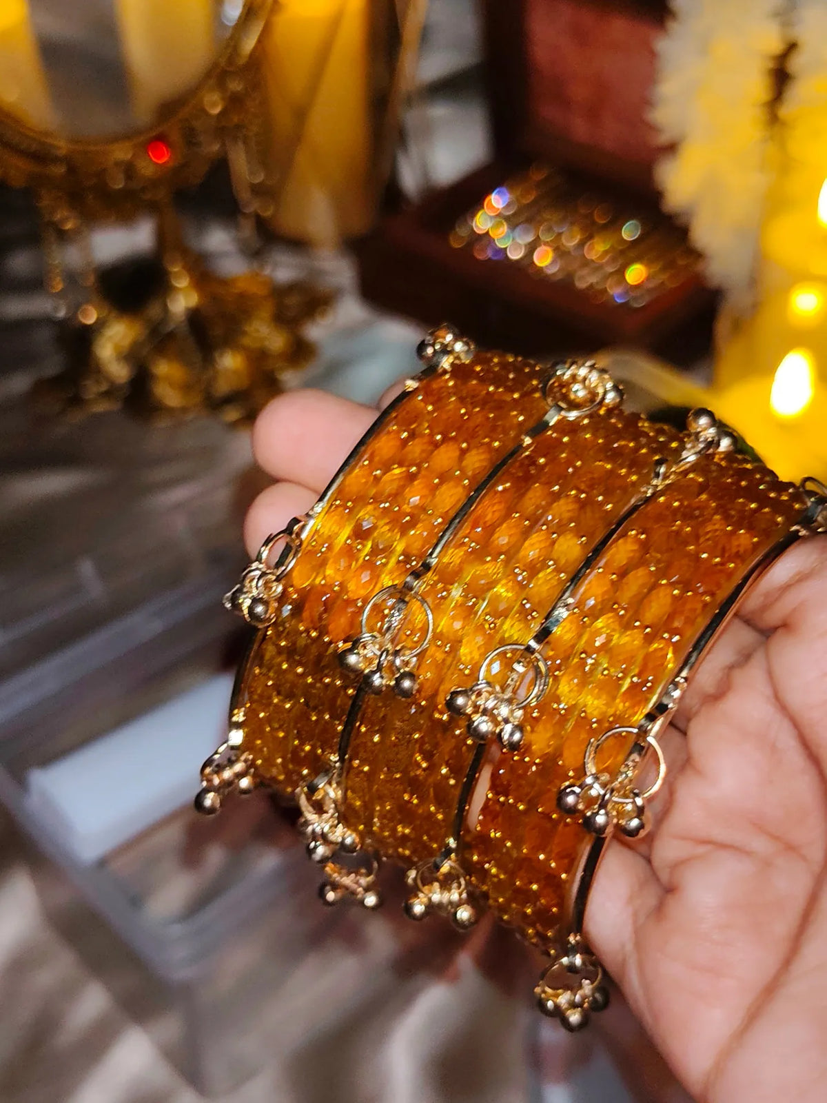 BG25 - Yellow Raindrop & Ghungroo Bangle Set