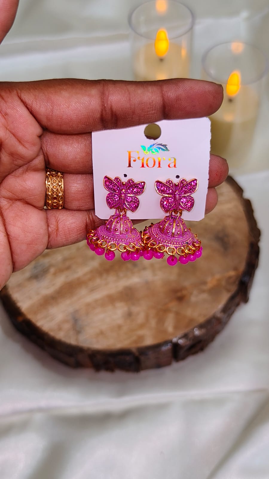 Pink Butterfly Designer Jhumka Earrings