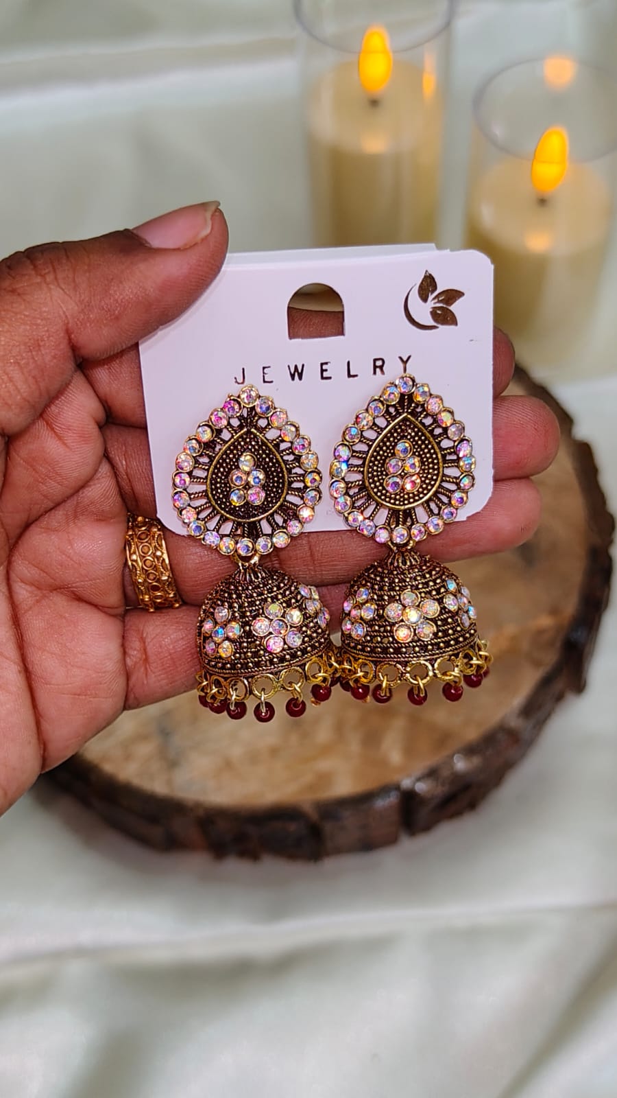 Peacock Teardrop AD Jhumka Earrings