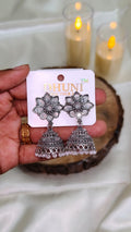 Silver Floral Pearl Jhumka Earrings