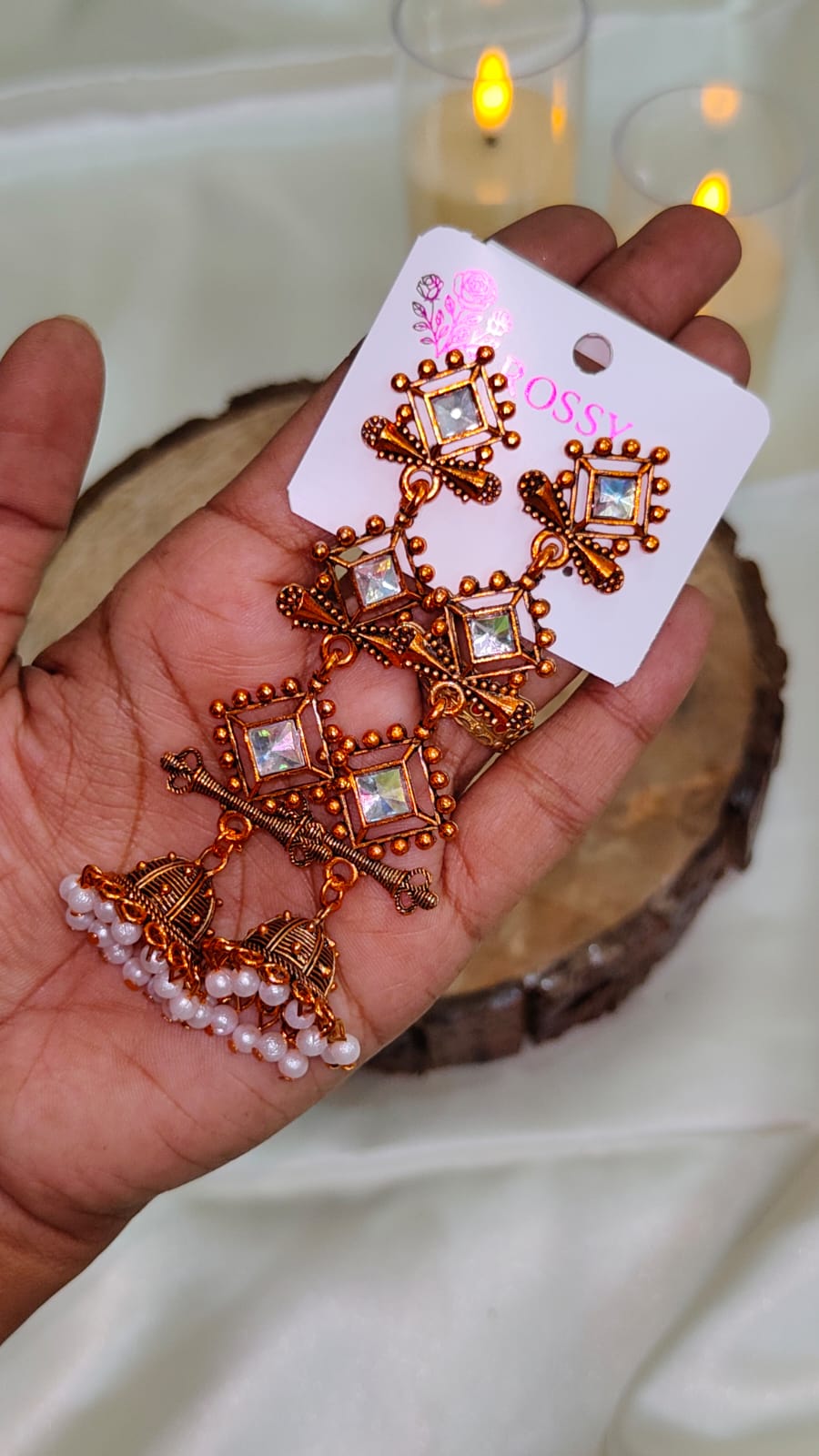 Mirror Charm Antique Jhumka Earrings