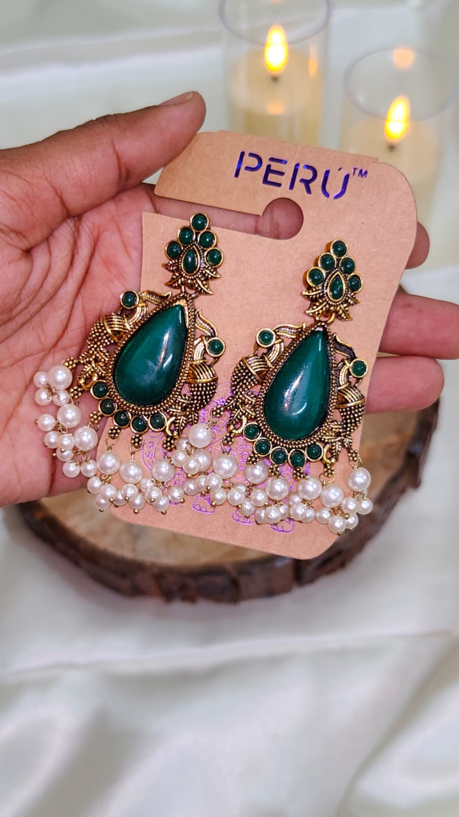 Emerald Peacock Pearl Drop Earrings
