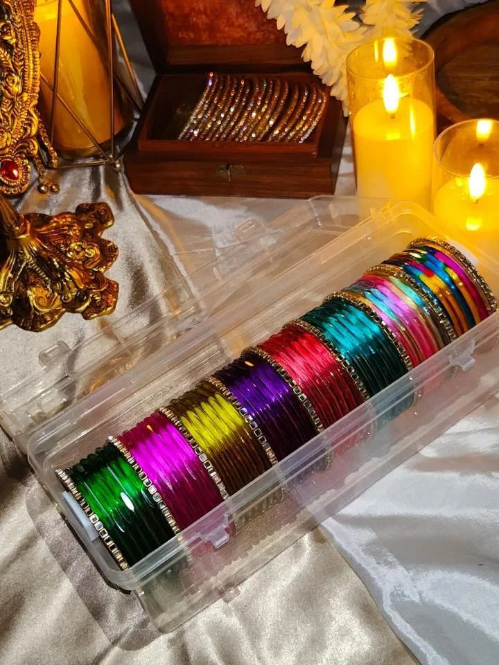 BX18 - 3mm Jelly & Kundan Bangles (8 Half dozen Jelly Bangles + 9 Kundan Bangles) - Full set