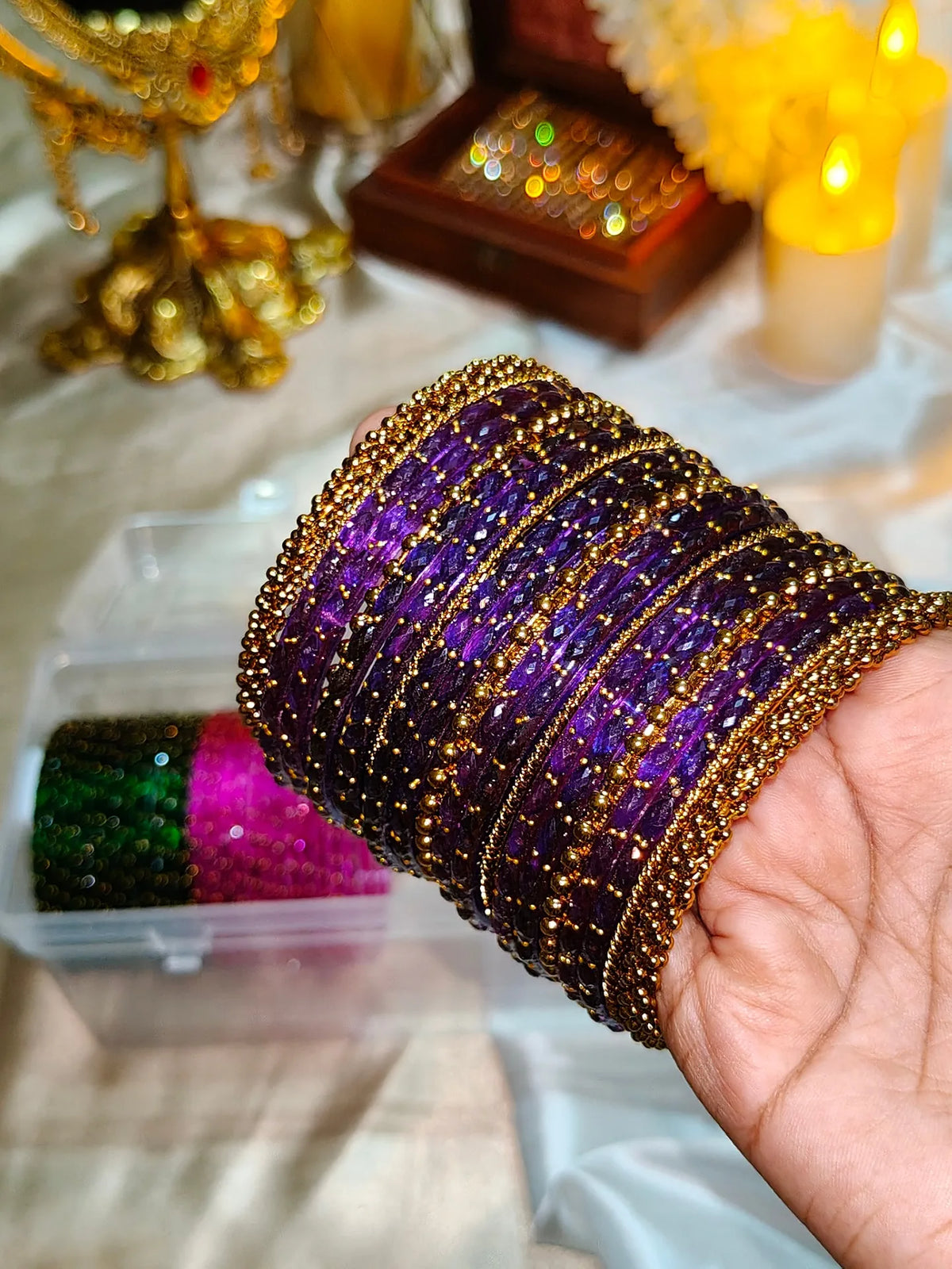 BG26 - Purple Raindrop & Antique Bangle Set