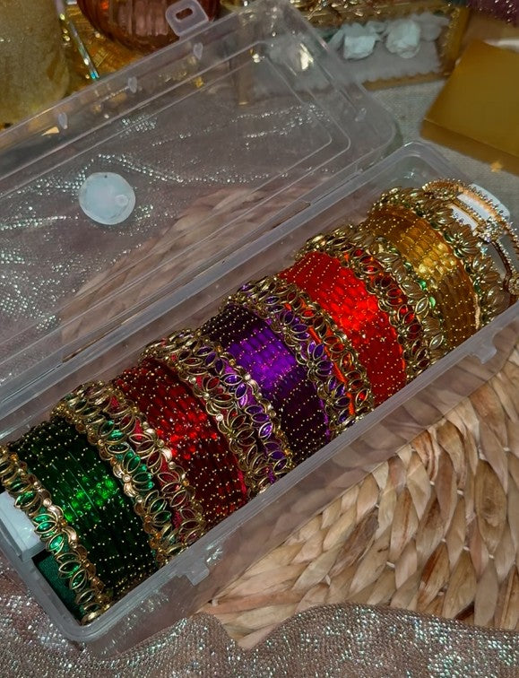 BX07 - Diamond and Kundan lotus Bangle Box - Full set