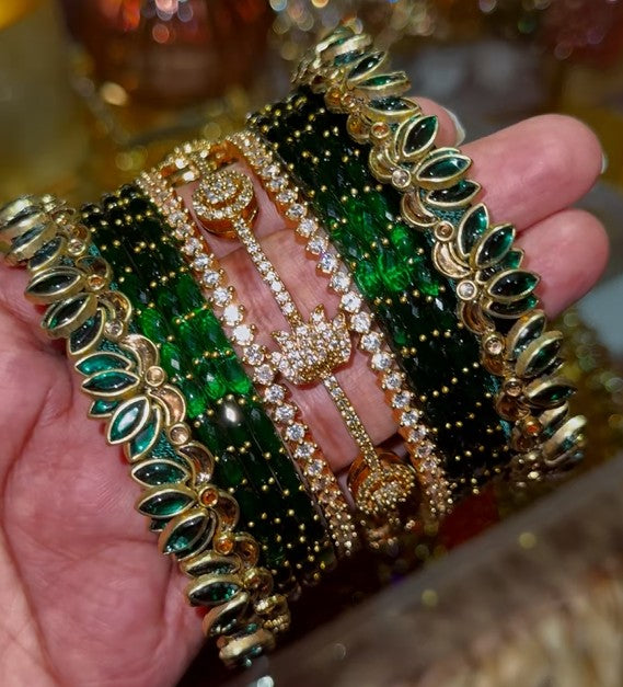 BG10 - Diamond and silk thread lotus Bangle Box - Single Set