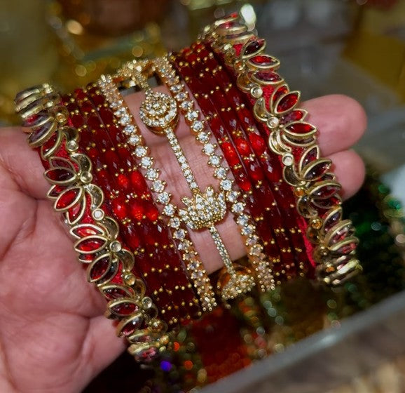BG10 - Diamond and silk thread lotus Bangle Box - Single Set
