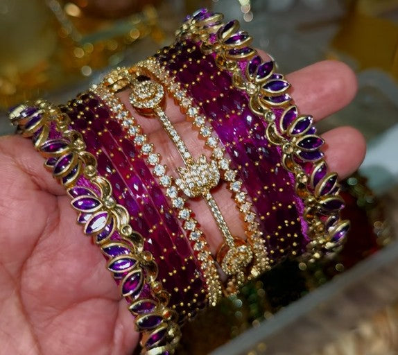 BG10 - Diamond and silk thread lotus Bangle Box - Single Set