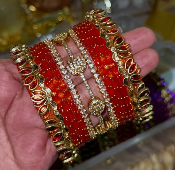 BG10 - Diamond and silk thread lotus Bangle Box - Single Set