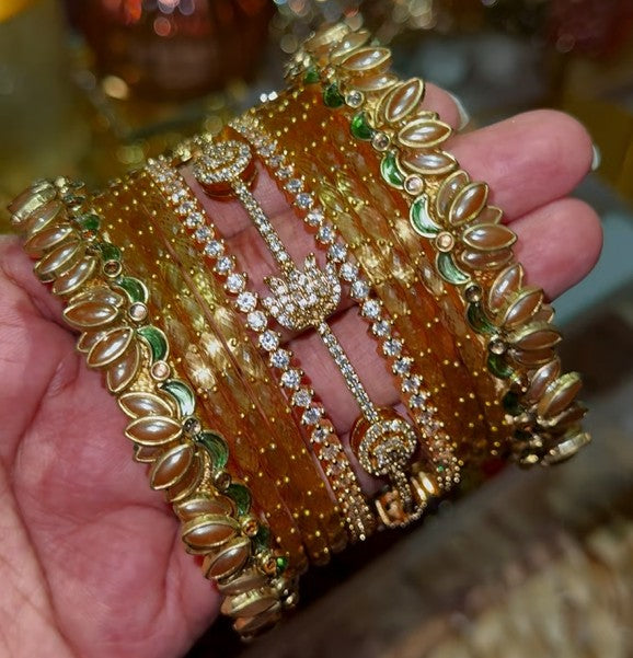 BG10 - Diamond and silk thread lotus Bangle Box - Single Set