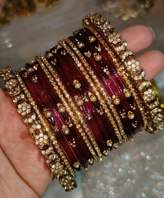 BG37 - Pearl Drop Fusion Combo Bangle set - Single Set