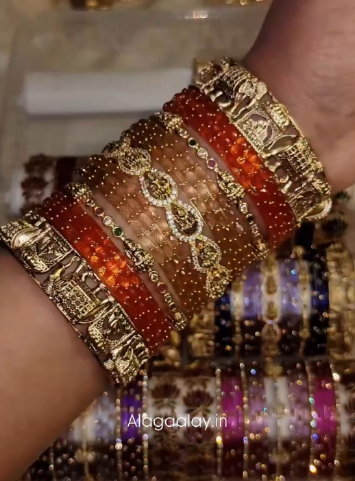 BG42 - Episode 2 - Luxury Bridal bangles (2*half dozen(Raindrop + Dot) + Multi Side + 2 Border) - Single Set