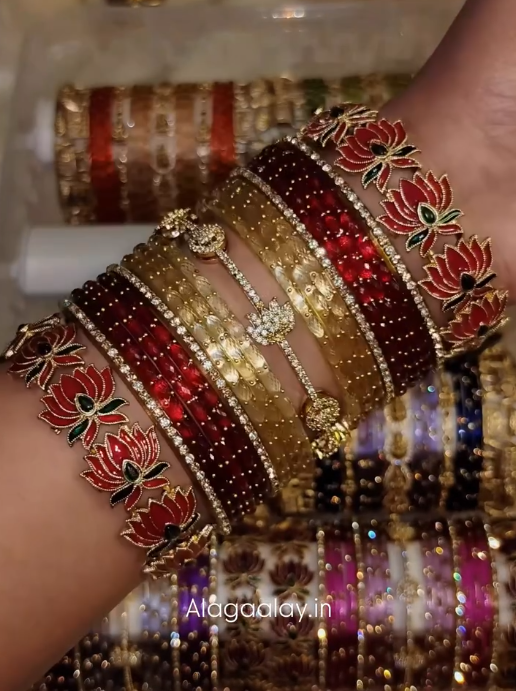 BG42 - Episode 2 - Luxury Bridal bangles (2*half dozen(Raindrop + Dot) + Multi Side + 2 Border) - Single Set