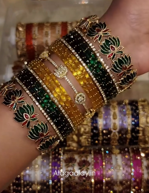 BG42 - Episode 2 - Luxury Bridal bangles (2*half dozen(Raindrop + Dot) + Multi Side + 2 Border) - Single Set
