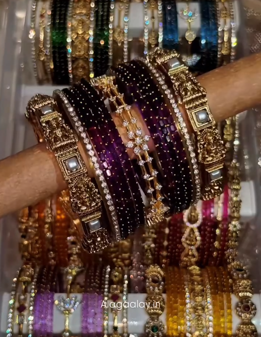 BG45 - Name customized Celebration Bangles (Glass Bangles + Side Bangles) - Single Set