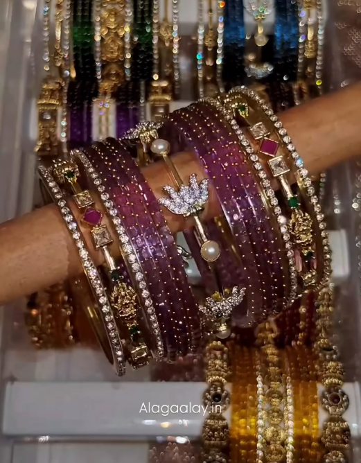 BG45 - Name customized Celebration Bangles (Glass Bangles + Side Bangles) - Single Set