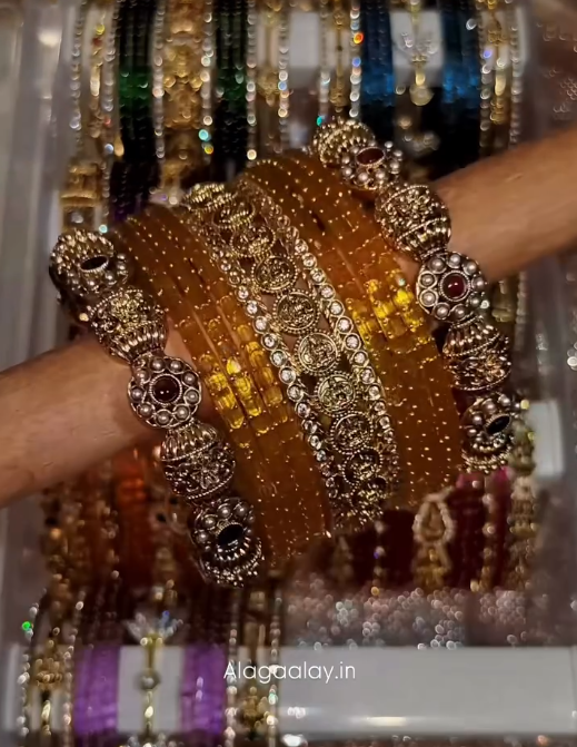 BG45 - Name customized Celebration Bangles (Glass Bangles + Side Bangles) - Single Set