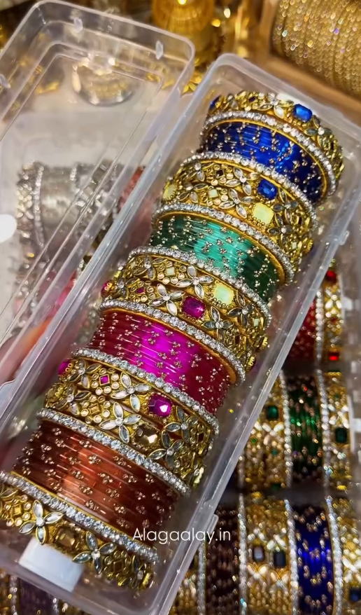 BX34 - Viral Wedding Bangles (Glass Bangles + Side Bangles) - Single rod - Full Set