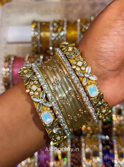 BG47 - Viral Wedding Bangles (Glass Bangles + Side Bangles) - Single Set