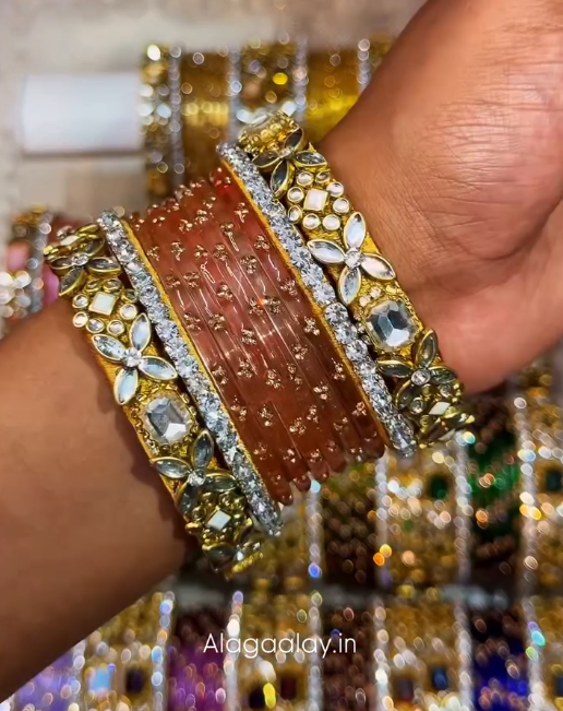BG47 - Viral Wedding Bangles (Glass Bangles + Side Bangles) - Single Set