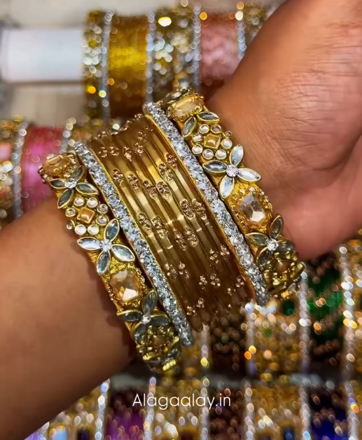 BG47 - Viral Wedding Bangles (Glass Bangles + Side Bangles) - Single Set