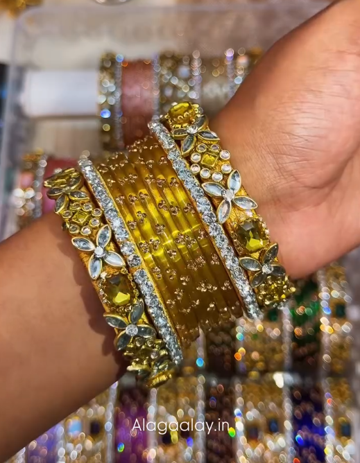 BG47 - Viral Wedding Bangles (Glass Bangles + Side Bangles) - Single Set
