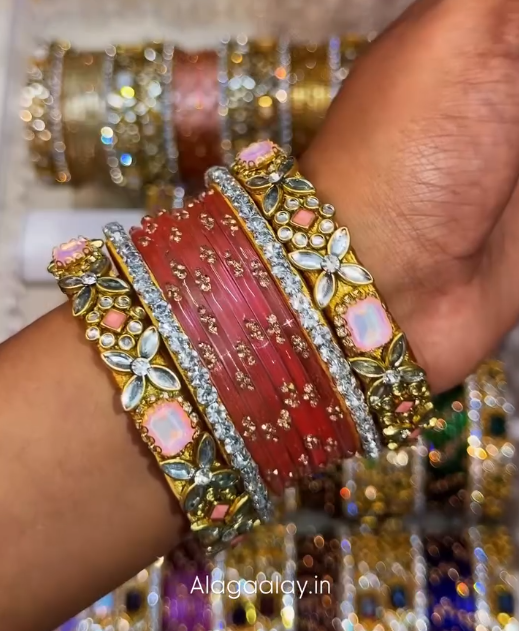 BG47 - Viral Wedding Bangles (Glass Bangles + Side Bangles) - Single Set