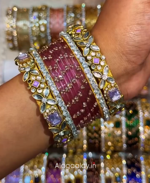 BG47 - Viral Wedding Bangles (Glass Bangles + Side Bangles) - Single Set