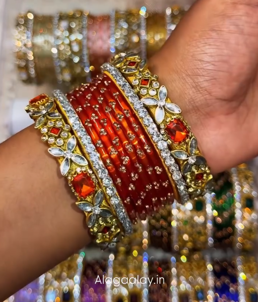 BG47 - Viral Wedding Bangles (Glass Bangles + Side Bangles) - Single Set