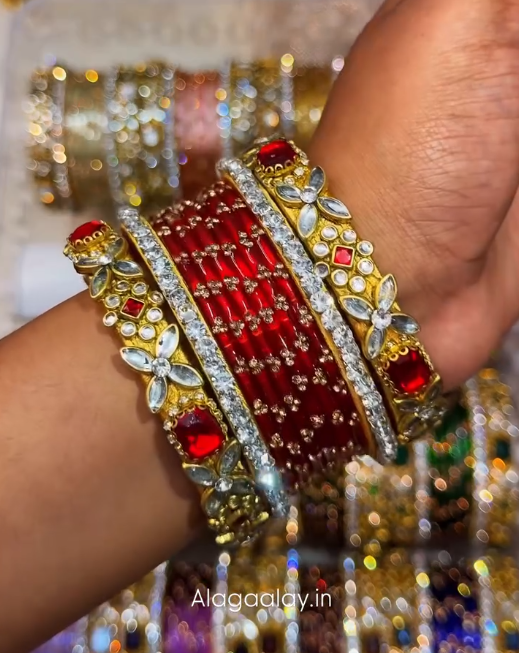 BG47 - Viral Wedding Bangles (Glass Bangles + Side Bangles) - Single Set