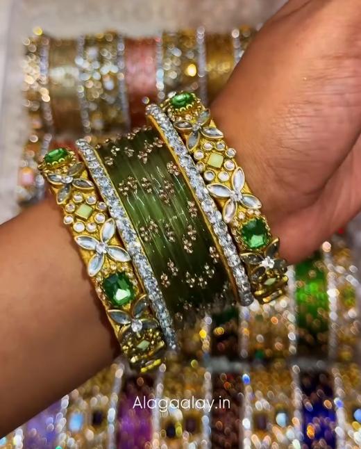 BG47 - Viral Wedding Bangles (Glass Bangles + Side Bangles) - Single Set