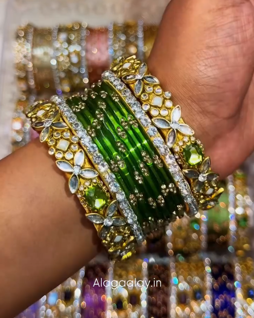 BG47 - Viral Wedding Bangles (Glass Bangles + Side Bangles) - Single Set