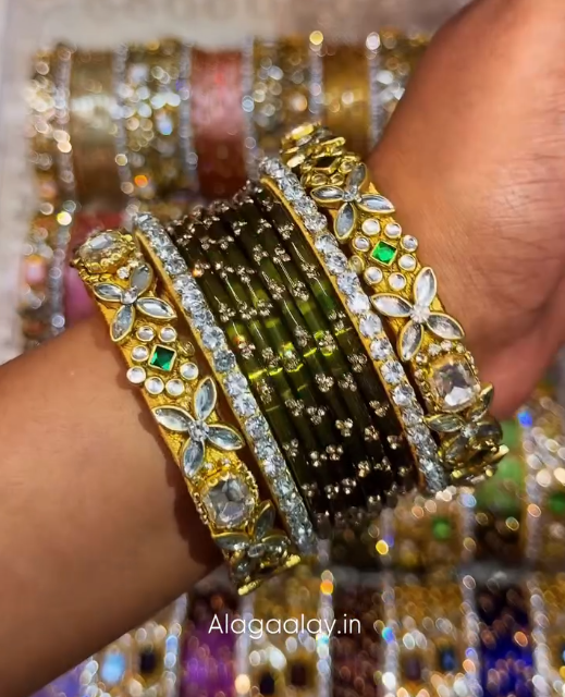 BG47 - Viral Wedding Bangles (Glass Bangles + Side Bangles) - Single Set