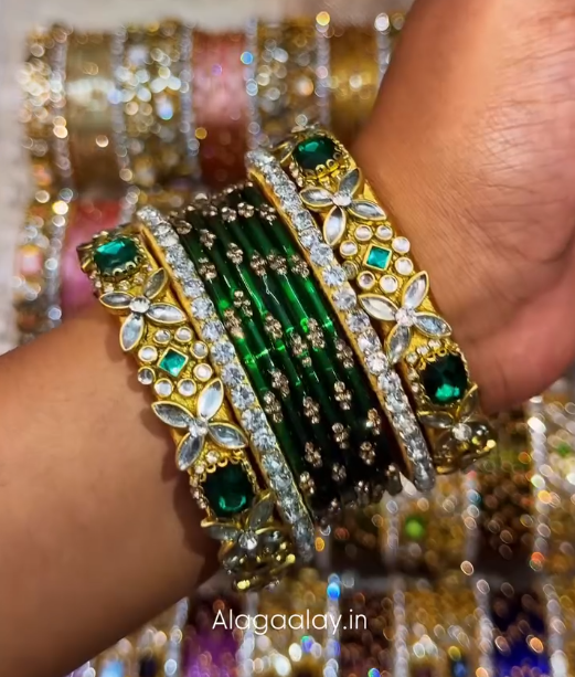 BG47 - Viral Wedding Bangles (Glass Bangles + Side Bangles) - Single Set