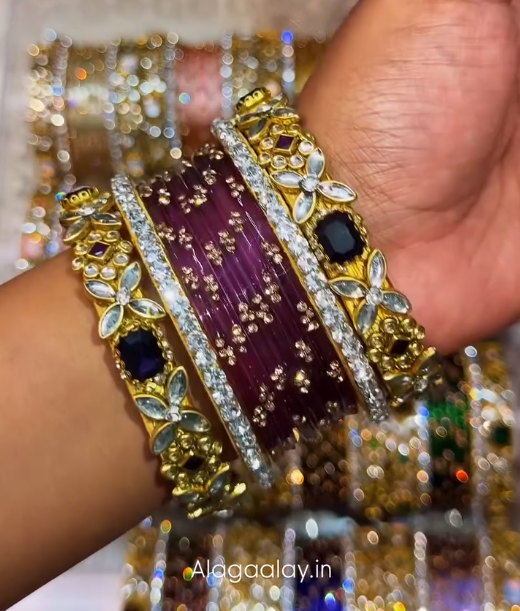 BG47 - Viral Wedding Bangles (Glass Bangles + Side Bangles) - Single Set