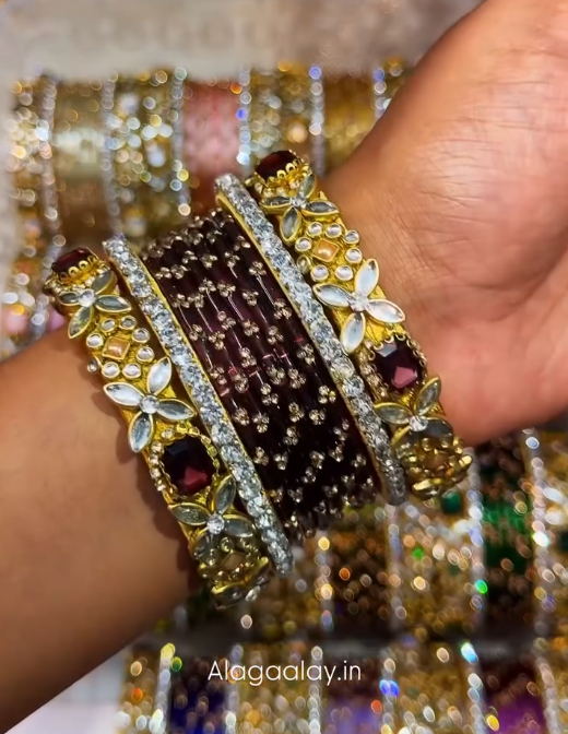 BG47 - Viral Wedding Bangles (Glass Bangles + Side Bangles) - Single Set