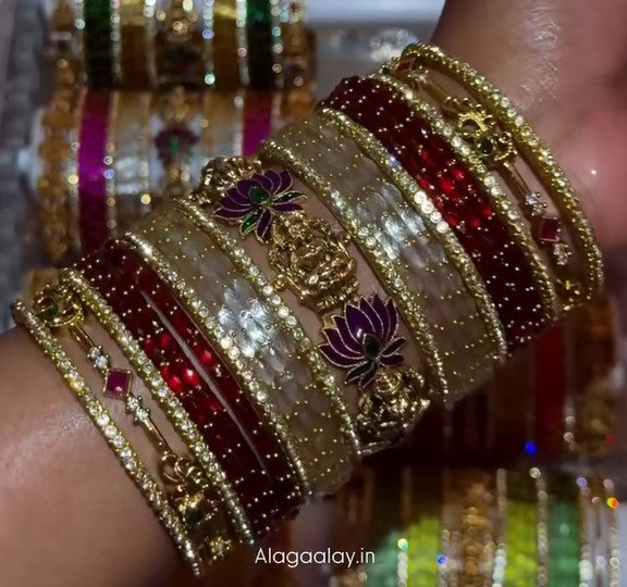 BG05 - Luxury Bridal Bangles Combo - 2 * half dozen Raindrop + Half dozen border + 3 Antique Bangles