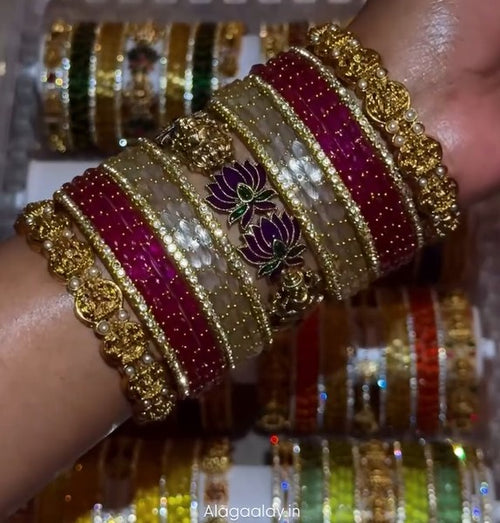 BG05 - Luxury Bridal Bangles Combo - 2 * half dozen Raindrop + Half dozen border + 3 Antique Bangles