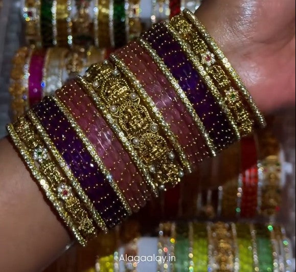 BG05 - Luxury Bridal Bangles Combo - 2 * half dozen Raindrop + Half dozen border + 3 Antique Bangles
