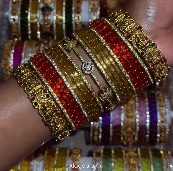 BG05 - Luxury Bridal Bangles Combo - 2 * half dozen Raindrop + Half dozen border + 3 Antique Bangles
