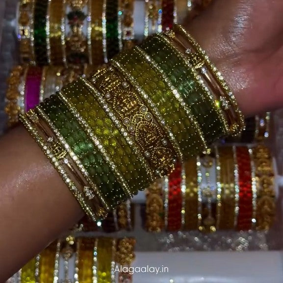 BG05 - Luxury Bridal Bangles Combo - 2 * half dozen Raindrop + Half dozen border + 3 Antique Bangles