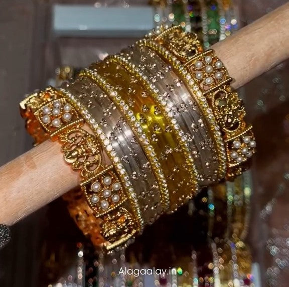 BG20 - Semi Festive & Bridal Combo - 9 dot bangles + 4 or 6 border + 2 Antique Bangles