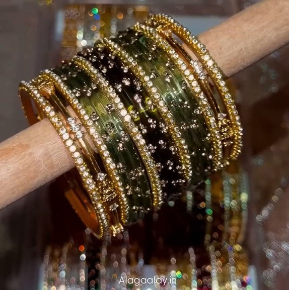 BG20 - Semi Festive & Bridal Combo - 9 dot bangles + 4 or 6 border + 2 Antique Bangles
