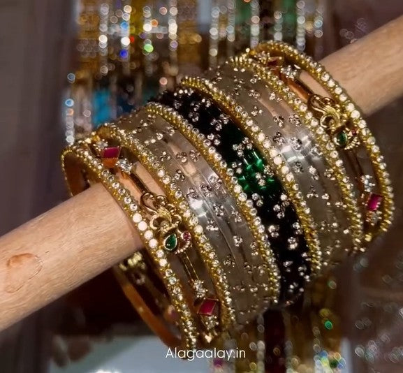 BG20 - Semi Festive & Bridal Combo - 9 dot bangles + 4 or 6 border + 2 Antique Bangles