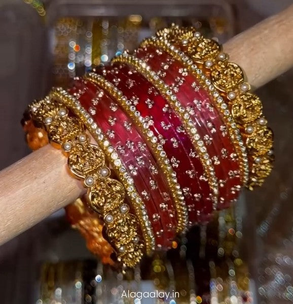 BG20 - Semi Festive & Bridal Combo - 9 dot bangles + 4 or 6 border + 2 Antique Bangles