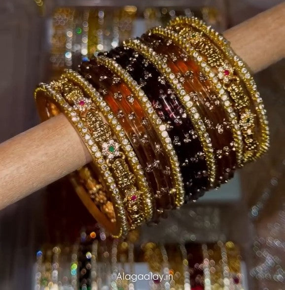 BG20 - Semi Festive & Bridal Combo - 9 dot bangles + 4 or 6 border + 2 Antique Bangles