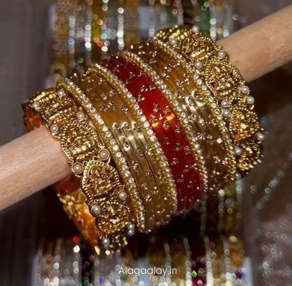BG20 - Semi Festive & Bridal Combo - 9 dot bangles + 4 or 6 border + 2 Antique Bangles